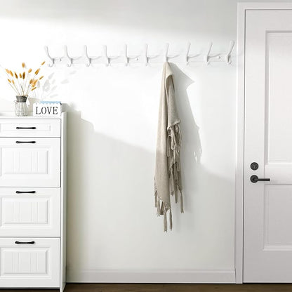 SKOLOO Coat Rack Wall Mounted - 10 Hooks, Pack of 2, Heavy Duty, Stainless Steel, Metal Wall Hangers, Sturdy Coat Hooks for Hanging Coats, Jacket, Clothes, Hat, White