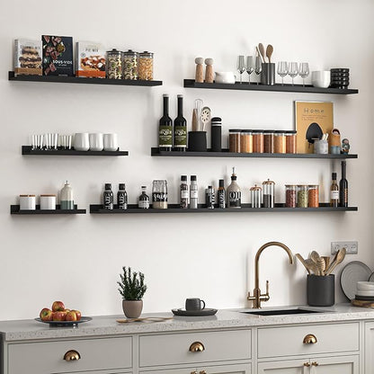 Heimlove Picture Ledge Shelf, Floating Shelves Set of 2, 24 Inches Picture Shelf for Wall with Ledge, Kids Bookshelf Wall Mounted for Living Room Bedroom Decor Books Photo Frames - Black