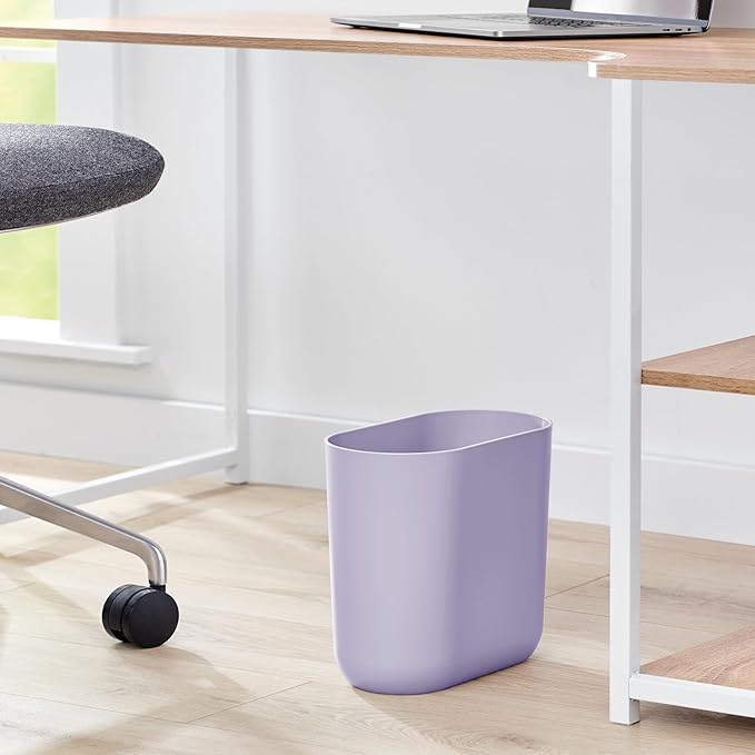 iDesign Small Slim Plastic Bathroom Trash Can, Garbage Can for Bedroom, Office, Desk, Dorm, Purple
