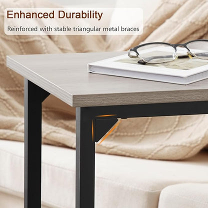 AMHANCIBLE C Shaped Side Table, End Tables Living Room Set of 2, Slide Under Couch Table for Sofa, TV Trays for Bedroom, Small Space, Greige HET02CGY