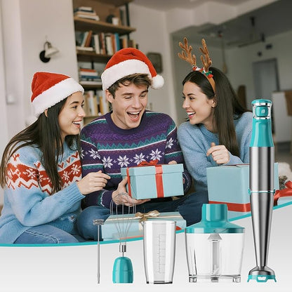 Turelar Immersion Blender Handheld Corded Hand Blenders Set 1100W, Trigger Variable Speed 5 in 1 Stick Emulsifier with Chopper, Whisk and Frother for Soup, Baby Food and Smoothies, Cyan Blue