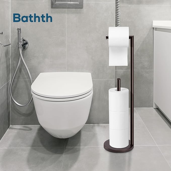 Toilet Paper Holder Stand,Toilet Paper Holder Free Standing,Bronze Toilet Stand Holder for 4 Rolls,Toilet Paper Storage by Bathth
