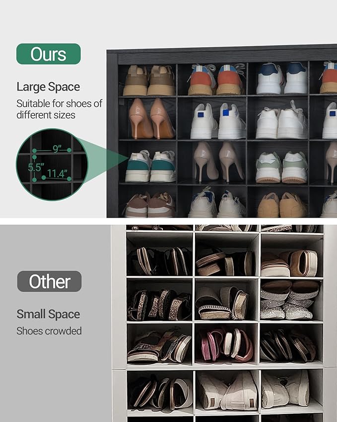 Hzuaneri Shoe Storage Cabinet, 48 Pairs Free Standing Closet Organizer, 9 inch Widened Cell Wood Shoe Organizer, 12 Tiers Vertical Space Saving Shoe Rack for Entryway, Cloakroom, Black SR39604X