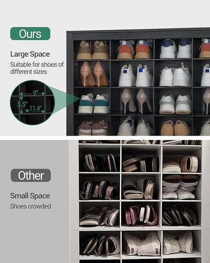 Hzuaneri Shoe Storage Cabinet, 48 Pairs Free Standing Closet Organizer, 9 inch Widened Cell Wood Shoe Organizer, 12 Tiers Vertical Space Saving Shoe Rack for Entryway, Cloakroom, Black SR39604X