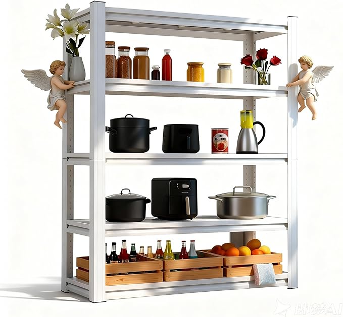 White 72"h *35.12"w*15.7"d Storage Shelves Shelving: Adjustable Metal 5-Heavy-Duty-Shelf (Unit)-Rack Industrial Utility Household Organizer/Systerm for Kitchen Pantry/Bedroom/Garage/Closet