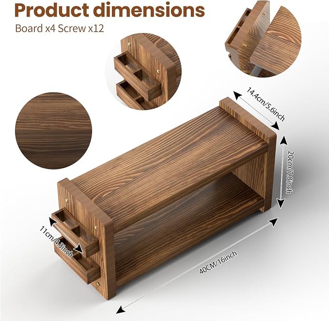 Solid Wood Coffee and Matcha Station Organizer - Farmhouse 2 Tier Shelf with Straw Holder for Matcha, Pods, Sugar, Tea, Cups, Stirrers, Mugs Storage for Home Kitchen Countertop