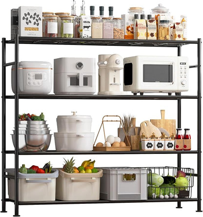 Sakugi Storage Shelves - 4 Tier Shelf Organizer, Heavy Duty Garage Shelving Unit with Leveling Feet, Stable Metal Shelves Organizer for Pantry, Kitchen and Closet, 46.3" W x 12.6" D x 46.6" H, Black