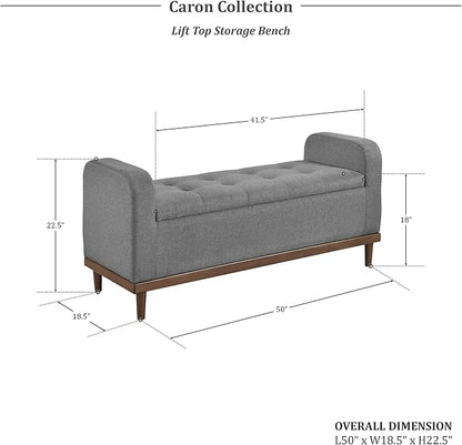 Lexicon Armed Fabric Storage Bench, Button-Tufted Storage Ottoman Bench, Lift-top Bench with Solid Wood Frame and Legs for Hallway, Bedroom End of Bed, Entryway, Living Room, Grey