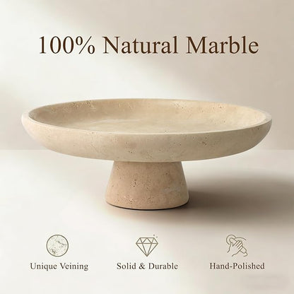 YMXYJM Natural Travertine Fruit Bowl for Kitchen Counter, Large Decorative Bowl for Kitchen Counter/Living Room/Dining Table/Entryway, Beige