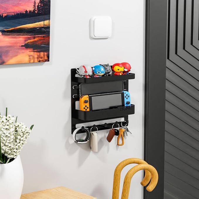SuoXing Bedside Shelf Wall Mount and Wall Nightstand for Bedroom,Rv,Dorm Room,Bedside Wall Organizer for Phone Holder,Wall Mount Shelf Organizer for Charging Station and Remote Control Holder,Black