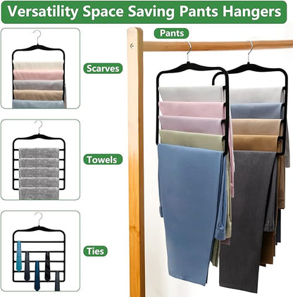 Pants Hangers Space Saving,5P Scarf Hangers for Closet Organizers and Storage,Non Slip Velvet Hanger for Closet Organizer,College Dorm Room Essentials,Heavy Duty Organization and Storage Jean Hangers