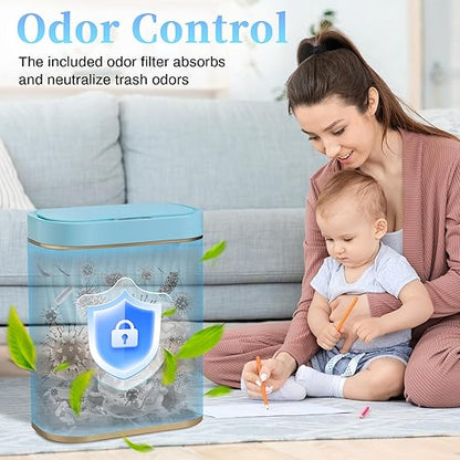 Bathroom Small Trash Can with Automatic Touchless Lid, 2.6 Gallon Smart Garbage Can Narrow Waterproof Trash Bin for Bedroom, Office, Living Room