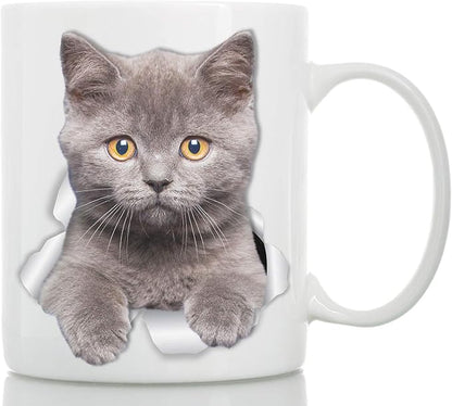 Winston & Bear British Shorthair Cat Mug - Grey Kitty Ceramic Coffee Mug Gift for Cat Lovers (11oz)