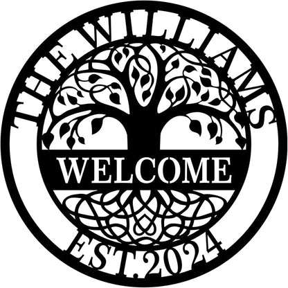 Personalized Metal Wall Art Tree of Life Family Sign Metal Wall Decor Custom Outdoor Last Name Signs for Home Welcome to Signs Housewarming Gifts Wedding Gifts