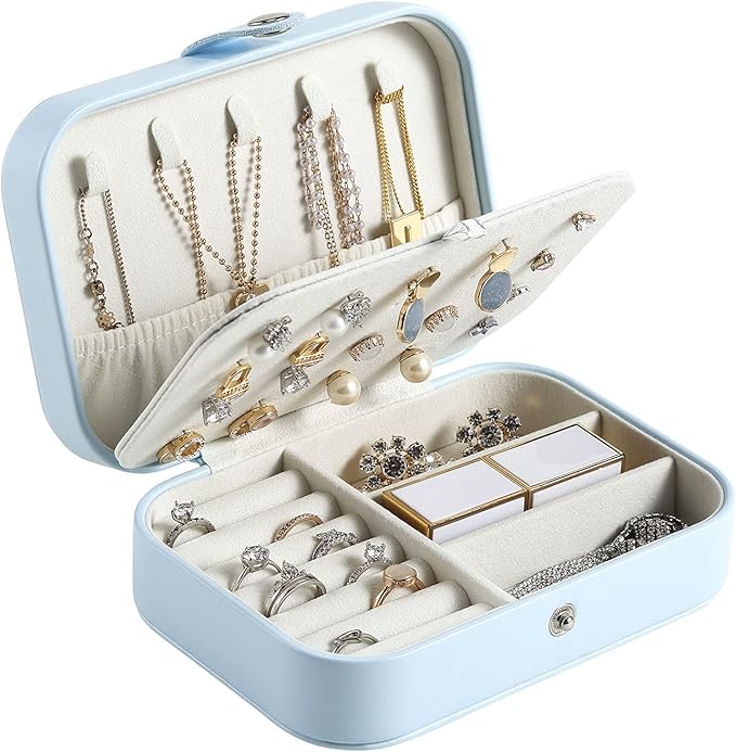 CASEGRACE Jewelry Box For Women Travel Jewelry Organizer Double Layer for Necklace Earring Rings Jewelry Holder Case