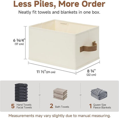 StorageWorks Storage Baskets for Shelves, Foldable Fabric Closet Storage Bins with PU Handles, Fabric Storage Bins Clothes Organizer, Ivory White, 3-Pack, Small
