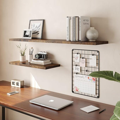 JPND Wall Shelf Set of 2, Rustic Brown Floating Shelves 36 in W x 10 in D x 1 in H, Wooden Floating Wall Shelf with Invisible Brackets for Living Room/Bedroom/Bathroom/Kitchen Storage and Decor