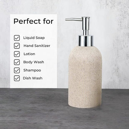 Sand Beige Hand Soap Dispenser for Bathroom and Kitchen with Pump, Luxury Farmhouse Style, Lotion, Dish Soap Dispenser, Sandstone Finish, Rust Proof, 7oz (Silver Pump)