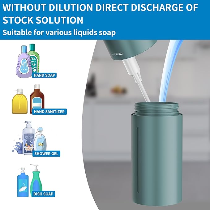 Aunmaon Automatic Soap Dispenser Touchless, Modern, Kitchen & Bathroom, Hands-Free, Adjustable Volume, Long Battery Life, Compatible with Thick & Thin Soap, Easy for Toddlers, Clog-Free, Green