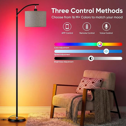 Smart LED RGBCW Corner Lamp with Linen Lampshade Works with Alexa, Color Changing Standing Lamp with 16 Million DIY Colors, Music Sync, Tall lamp for Living Bedroom Room,APP/Voice/Remote Control