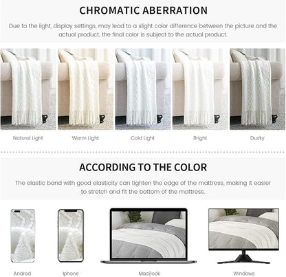 BOURINA Off White Throw Blanket 50x60 Inches Throw Textured Solid Soft Sofa Couch Decorative Knit Blanket