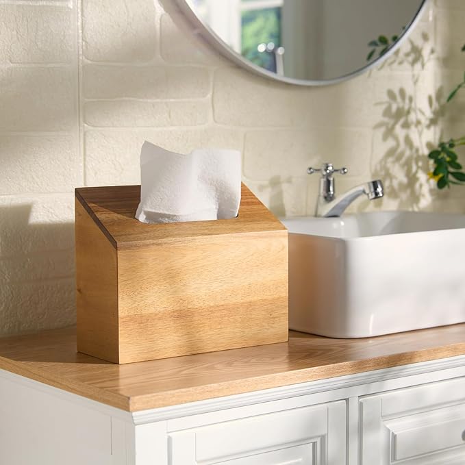 YANGQIHOME Acacia Hand Towel Box Cover Compatible with Kleenex Disposable Paper Hand Towels, Wall Mounted Paper Towel Holders, Hand Towel Holder for Bathroom, Car, Tabletop