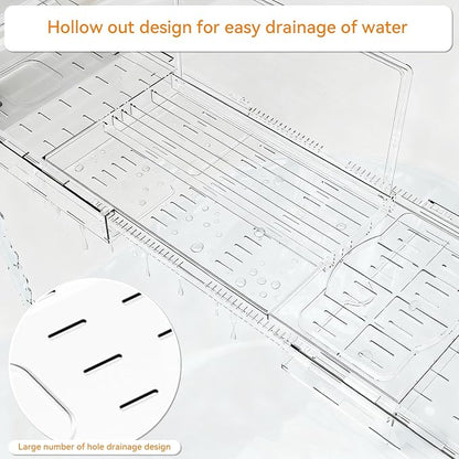 Yieach Luxury Clear Bathtub Shelf Across Tub,Expandable Plastic Bathtub Tray Over The Tub Bath Caddy,Free Standing Bath Table Board & Accessories for Women Relaxing with Reading Book and Ipad Holder