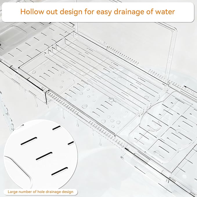 Yieach Luxury Clear Acrylic Bathtub Tray with Book Holder,Expandable Bath Tray for Tub and Bath Shelf Over Tub,Plastic Bath Table & Board,Bath Caddy Trays & Accessories for Women Relaxing Spa Gifts