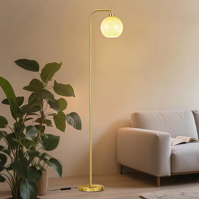 MAYNA Glass Floor lamp Living Room, Modern Vertical lamp, Remote Control Switch with Glass lampshade, 67-inch high lamp Suitable for Bedroom and Study (2700K LED Bulb Included)