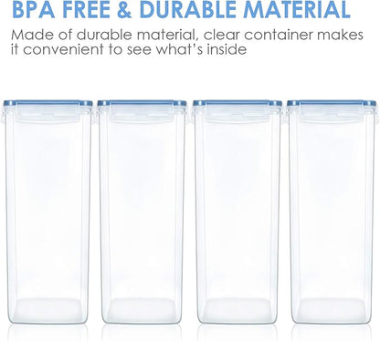 Vtopmart Extra Large Tall Airtight Food Storage Containers 4 Pieces 5.9qt / 6.5L-Plastic PBA Free Kitchen Pantry Canister for Spaghetti, Flour and Baking Supplies - Include 24 Labels, Blue