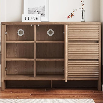 45.7" Wide Shoe Cabinet, Large Shoe Storage Cabinet with 3 Drawers & 2 Grille Doors, 3-Tier Farmhouse Walnut Shoe Organizer Rack for Entryway, Hallway, Living Room