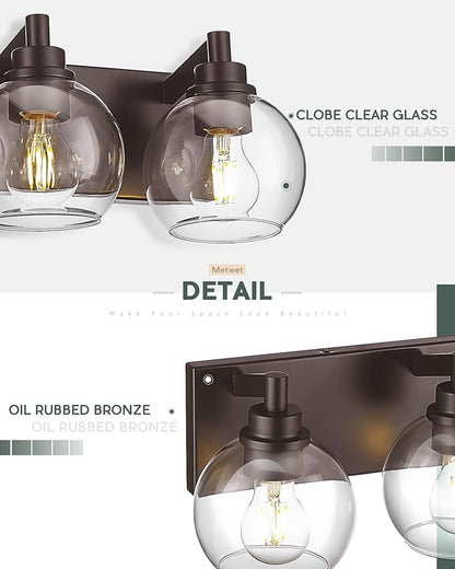 Bathroom Light Fixtures Over Mirror, 3-Light Oil Rubbed Bronze Vanity Light with Clear Glass Globe Shade, Modern Sconces Wall Lighting, Bathroom Wall Lights for Bedroom Hallway, VL195-ORB-3
