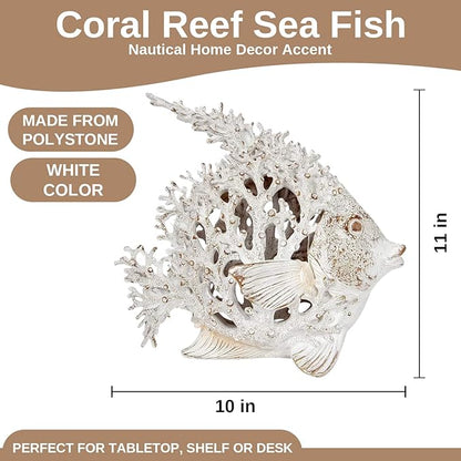 Ocean Decor White Coral Reef Angelfish Sculpture Beach Home Decor Coastal Coral Look Tabletop Collection 11 in x 10 in