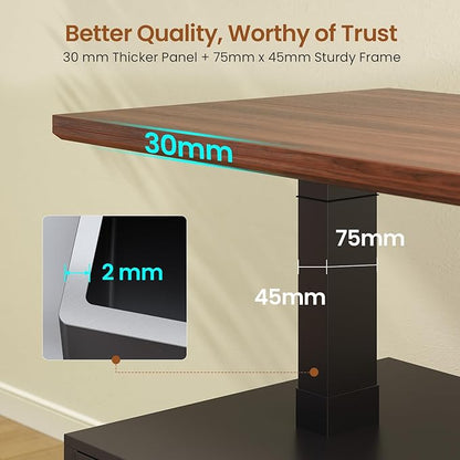 SEDETA Farmhouse Electric Standing Desk, 63" Height Adjustable Computer Desk with 3 Drawers, Storage Shelves, Power Outlets, Wood Home Office Stand up Desk for Work, Study, Writing, Black