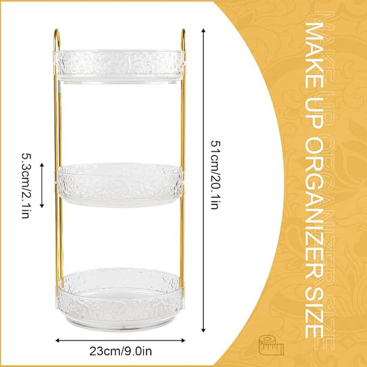 Fangoo 3 Tiers Clear Rotating Makeup Organizer for Vanity, 360 Spinning Skincare Organizers for Dresser Perfume Holder Large Skincare Make Up Storage Cosmetic Organizer for Bathroom Countertop