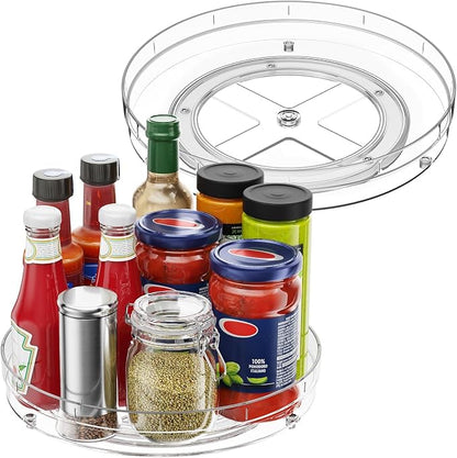 Optish 2 Pack Lazy Susan Organizer, 10.7" Lazy Susan Turntable for Cabinet, Spice Organization for Cabinet, Refrigerator, Pantry, Closet, Countertop, Non-Skid Turntable Organizer, Clear