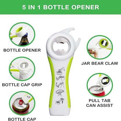 Jar Opener for Weak Hands, Seniors with Arthritis, 5 in 1 Multi Function Bottle Opener Lid Opener For Arthritic Hands with Non Slip Rubber Jar opener Gripper Pad(green)