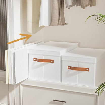 YheenLf 5 Pack Storage Baskets, Storage Boxes with Lids, Closet Organizers with Handles for Shoes Towels Books, White, 16.5 x 11.8 x 10.2 Inch