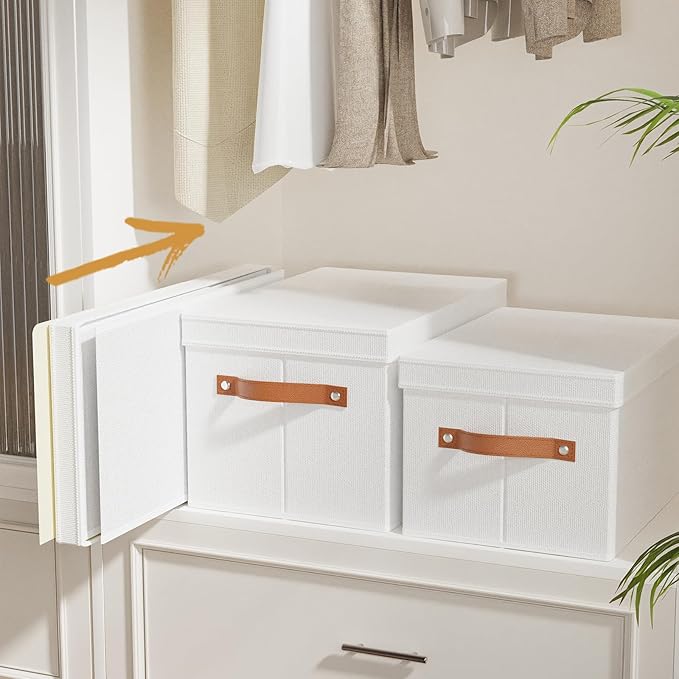 YheenLf Foldable Storage Bin, 7.1 x 9.1 x 13 Inch Storage Box with Lid, Closet Organizer for Organizing with Handles, White, 1-Pack