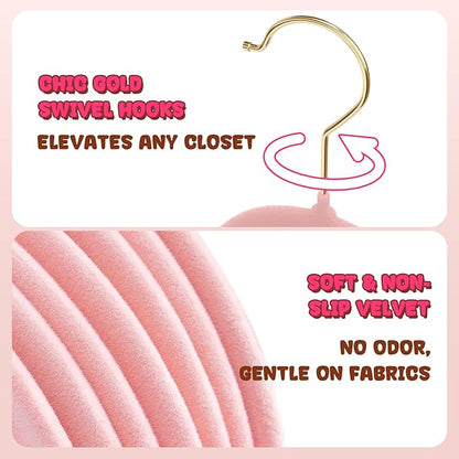 Korpai 50 Pack Kids Velvet Hangers 14 Inch, Non-Slip, Ultra Slim,Space-Saving Kids Hangers with 360° Swivel Hook, 7LBS Capacity, Kids Clothes Hangers Ideal for Childrens' Dresses/Shirts/Coats,Pink
