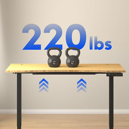 FLEXISPOT E3 Bamboo Dual Motor Electric Standing Desk 48 x 24 Sit Stand Up Desk, Holds 220 lbs, Adjustable Height w/ Memory Presets, Solid Bamboo Curved Desktop & Black Frame, Ships in 2 Boxes