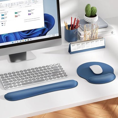 KTRIO Keyboard Wrist Rest & Mouse Pad with Wrist Rest Set, Navy Blue | Memory Foam Wrist Support, Ergonomic Design, Non-Slip Base, Office and Home Use