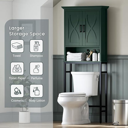 Over The Toilet Storage Cabinet, Over Toilet Storage, Above The Toilet Cabinet with Inner Adjustable Shelf and Open Storage, Forest Green