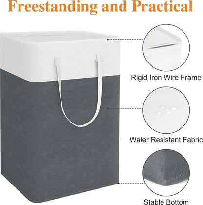 TasticTotes laundry basket 3-Pack, laundry hamper, Hamper with handles, collapsible laundry baskets, Waterproof dirty clothes hamper, Towel Storage for Home or Dorm, 75L-Grey