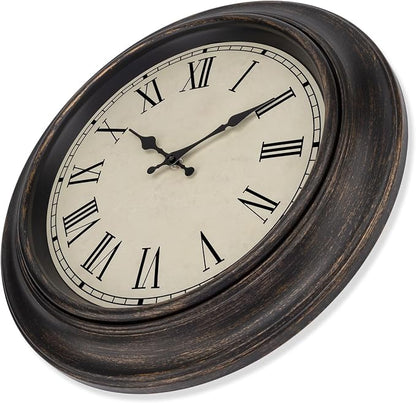 Foxtop Large Bronze Wall Clock 18 Inch Silent Non Ticking Battery Operated Classic Vintage Retro Wall Clock Decorative for Living Room Kitchen Home Office (Roman Numerals)