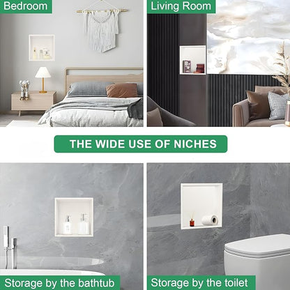 SaniteModar Shower Niche, Stainless Steel Shower Niche 12" X 12" No Tile Needed, Recessed for Bathroom Storage, Warm White (Warm White, 12x12)