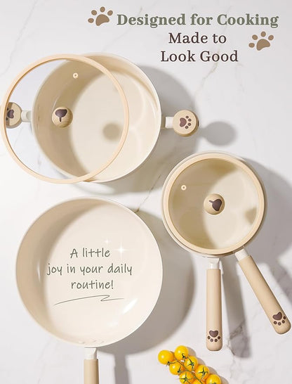 Astercook Pots and Pans Set Non Stick, Ceramic Cookware Set Non Toxic, 18 Pcs Dishwasher Safe Induction Cookware for Everyday Cooking & Kitchen Gifts