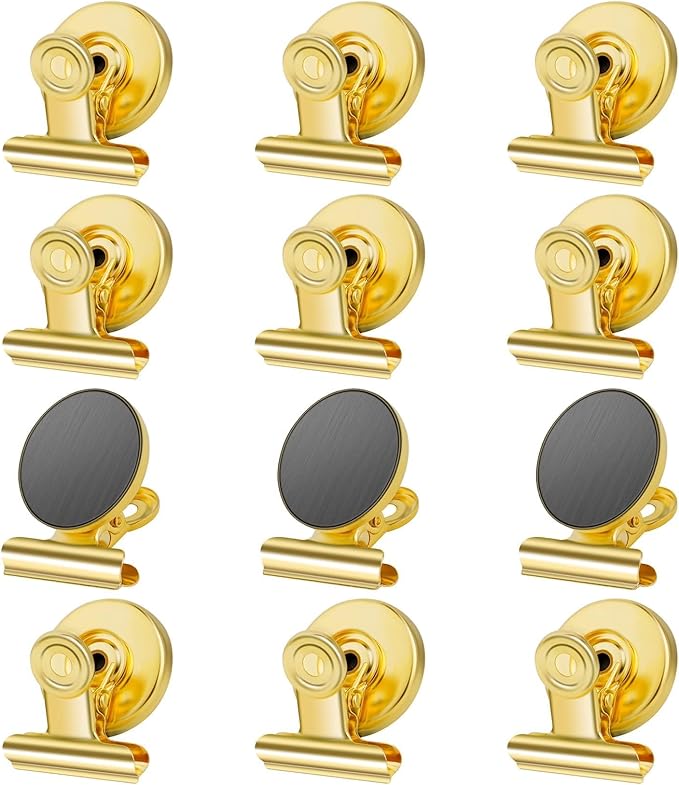 GRTARD 12Pack Magnetic Clips with Anti-Scratch Sticky Pads, Strong Heavy Duty Fridge Magnets Clip, Whiteboard Magnets with Clips, Non-Scratch Metal Magnetic Clip for Refrigerator, Whiteboard