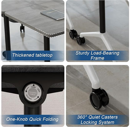 8Packs Folding Conference Table with Silent Wheels,Mobile Flip Top Meeting Room Table for Office Training and Classroom,Foldable Modular Rolling Desk for Home Office,Gray Space-Saving Rectangular