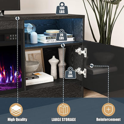 VITESSE Fireplace with TV Stand 36" inch Electric Fireplace Up to 80" TVs, LED Light Entertainment Center, 70" Modern Wood High Gloss with Highlight Storage Cabinet for Living Room (Black)